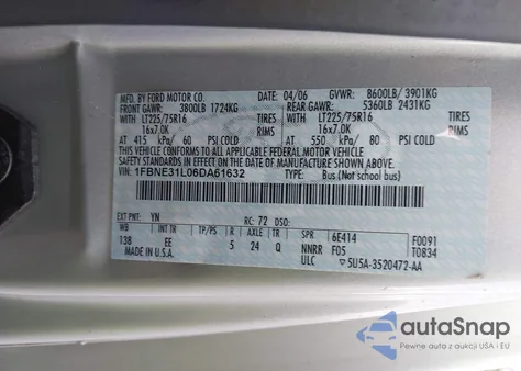 2006 Ford E-350 Super Duty Chateau/Xl/Xlt from USA, damaged, VIN 1FBNE31L06DA61632